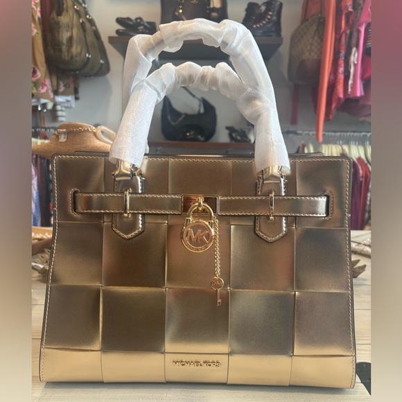 Michael Kors Gold Hamilton Satchel Bag - Picture 1 of 10